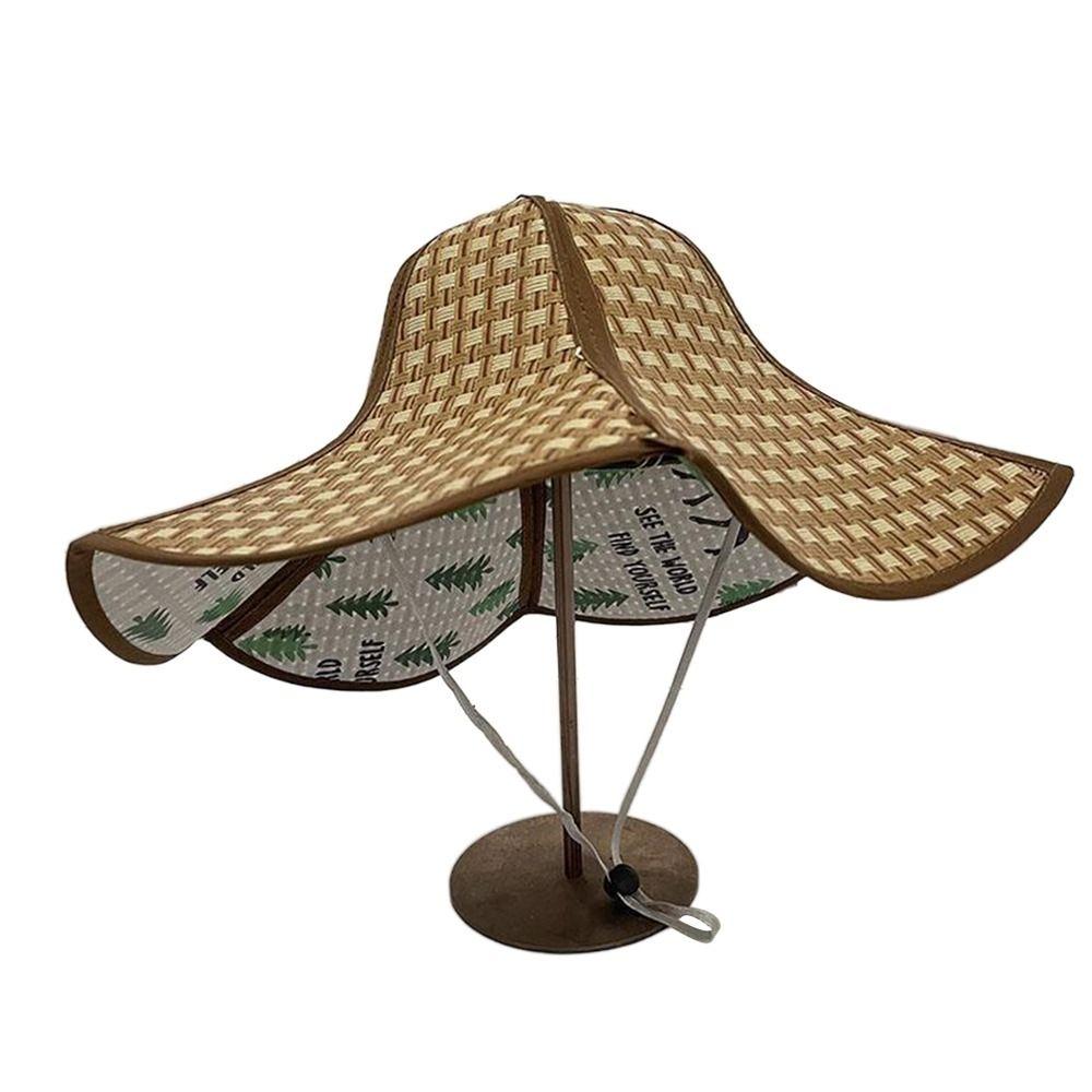Large Eaves Straw Hat Sun Protection Fan Cap Practical Beach Hat