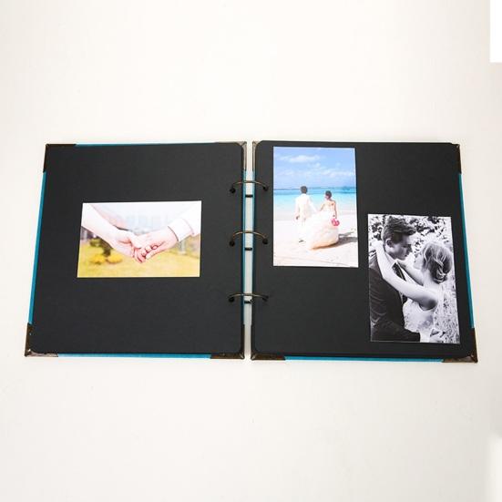 DIY Scrapbook Album, Faux Leather Black Card Photo Album with Ring Binding, Memory Book for Journaling, Retro Scrapbook Gift