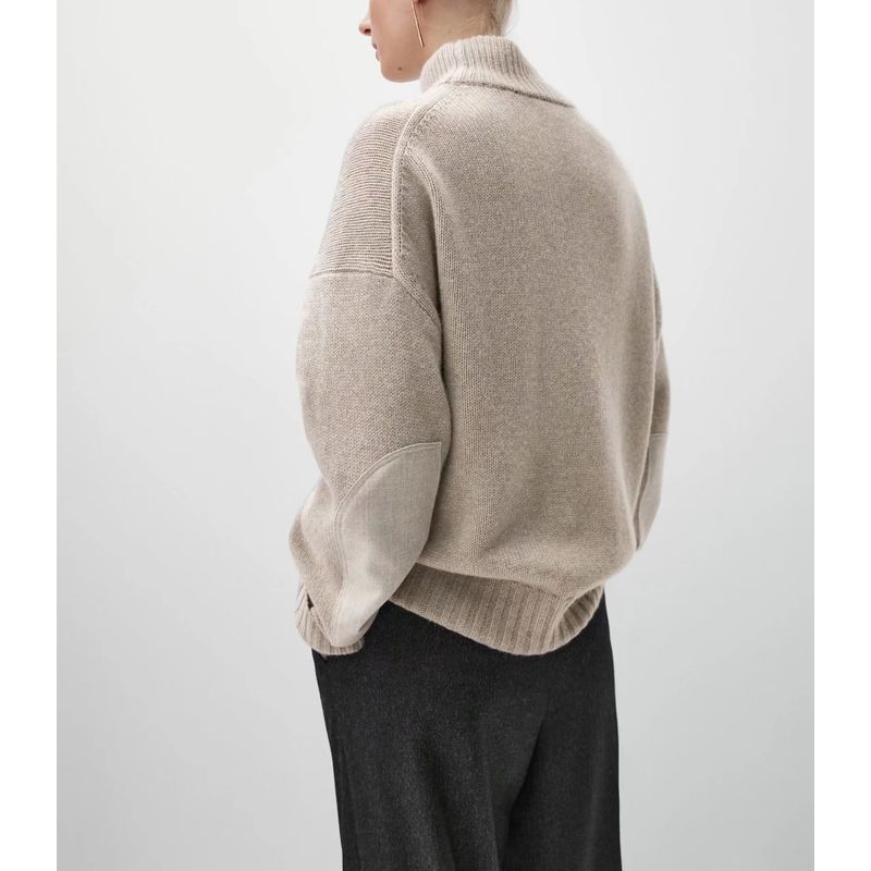 MD Fall and Winter New Arrival Female Commute Leisure Loose High Collar Elbow Patch Pullover Knitwear Sweater 5716581