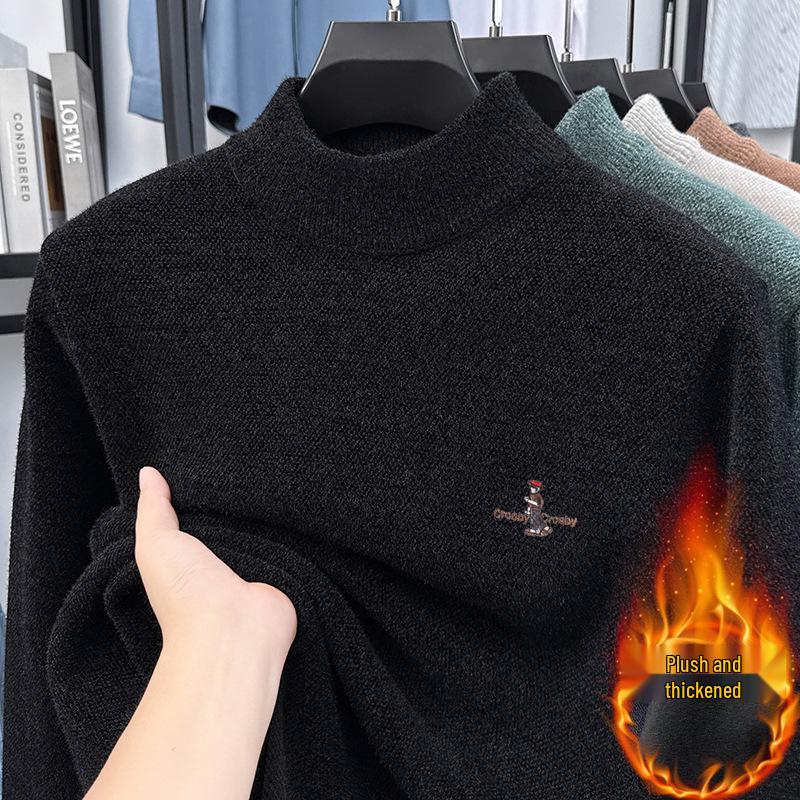 Men's Anti-Pilling Embroidered Chinchilla Velvet Knit Sweater - Thickened, Warm, Lightweight Autumn/Winter Sweater