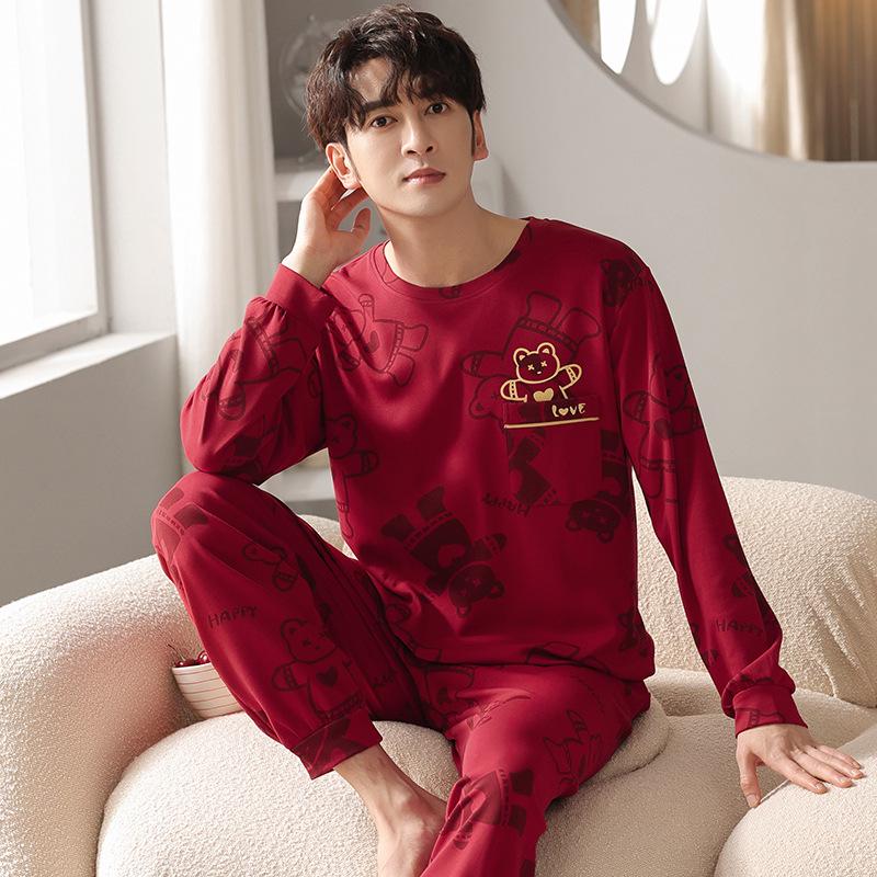 Newlywed Red Long Sleeve Cotton Couple Pajamas - Spring/Autumn Style