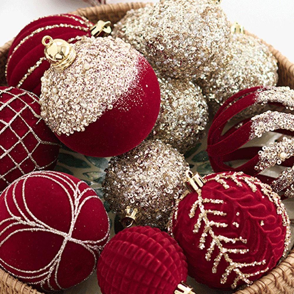Glitter Flocked Christmas Balls Pendant Wine Red Merry Christmas Decor  Home New Year Decor