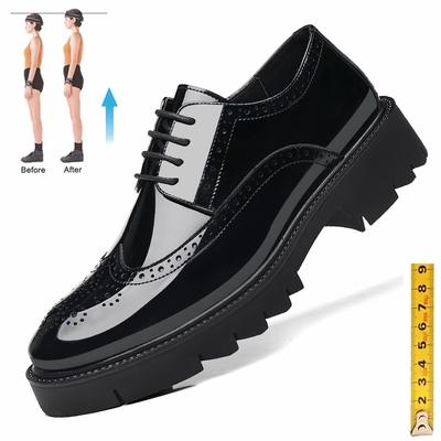 Scarpa con plateau e tacco alto 4/7/9 CM Aumento altezza Casual da uomo Brogue Pelle verniciata Scarpa da uomo Oxford Scarpe eleganti Ascensore Formale Matrimonio