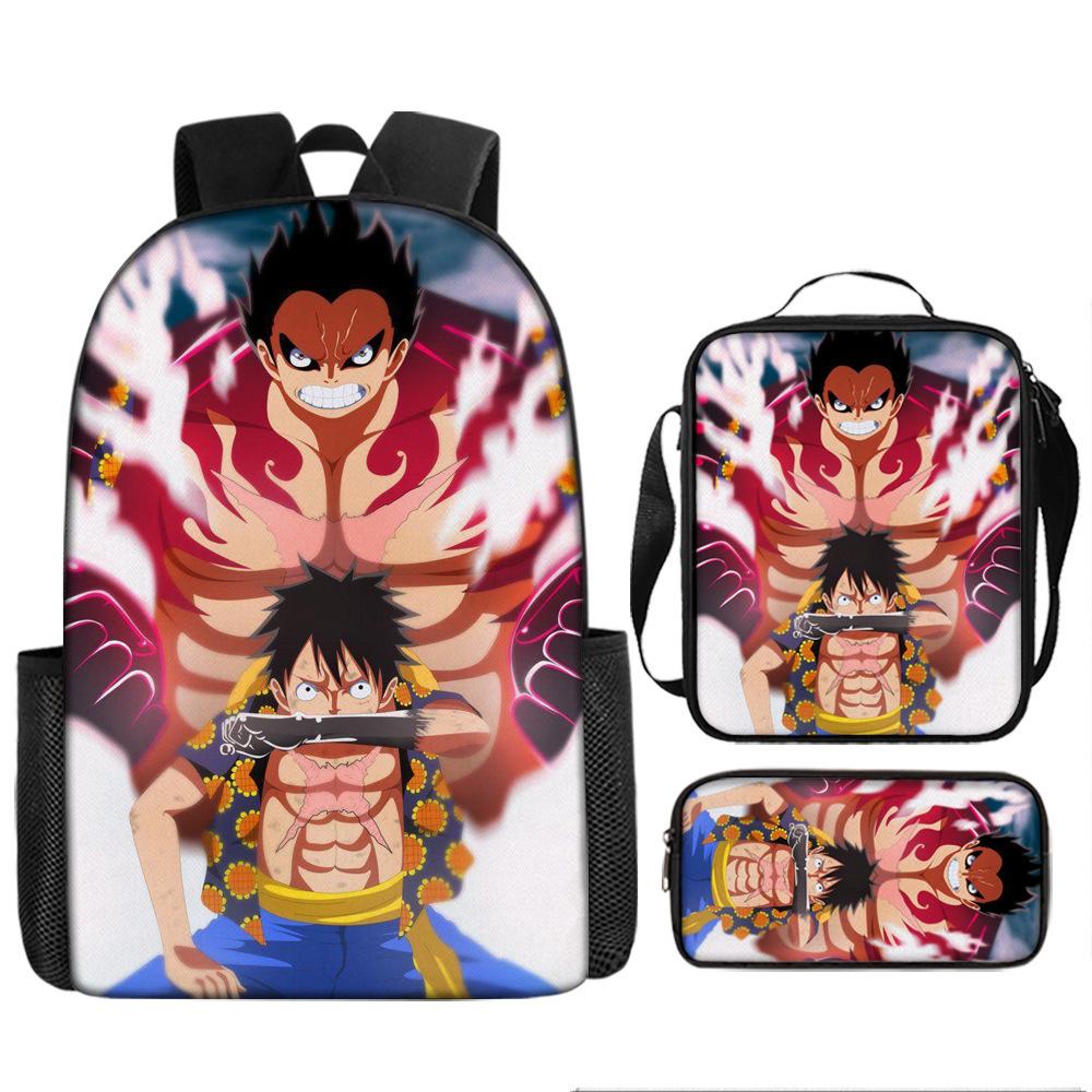 One Piece Cartoon Anime Rucksack Leichte Ergonomische Schultasche für Grundschüler Umhängetasche Federmäppchen Set