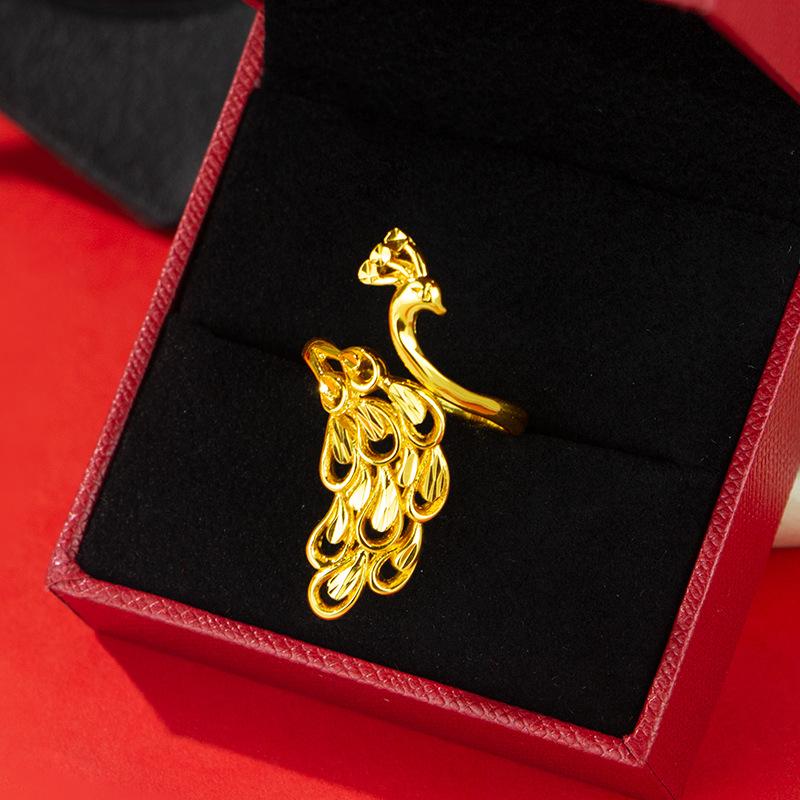 Same Style 9999 24K Real Gold Women'S Gold Ring With Adjustable Opening And Hollowed Out Peacock Exquisite Gift From The Gold St