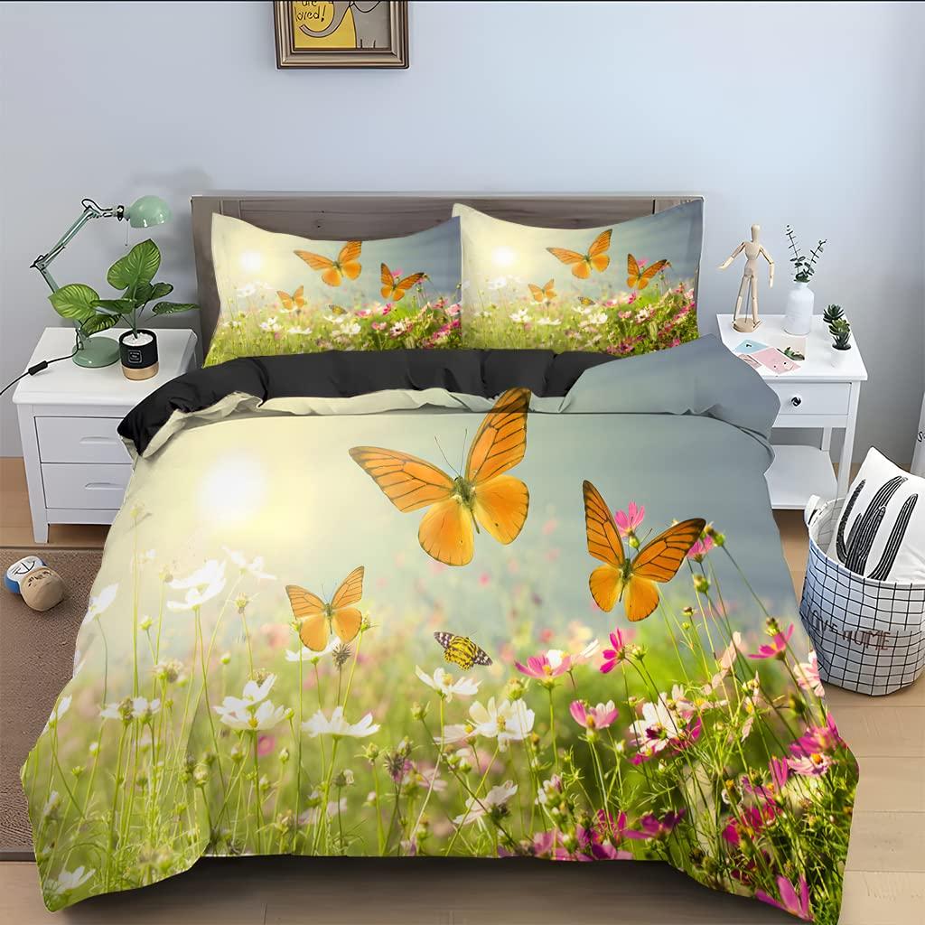 Schmetterling Bettbezug Twin Queen Botanisch Floral Bettwäscheset Für Frauen Mädchen Bauernhaus Schlafzimmer Romantische Blume Bettdeckenbezug