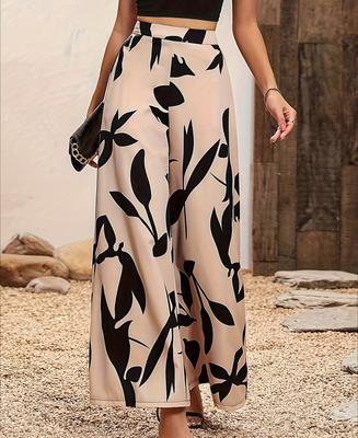 Damenhose mit Print, elegant, schlankmachend, hohe Taille, weites Bein, lockere Freizeithose