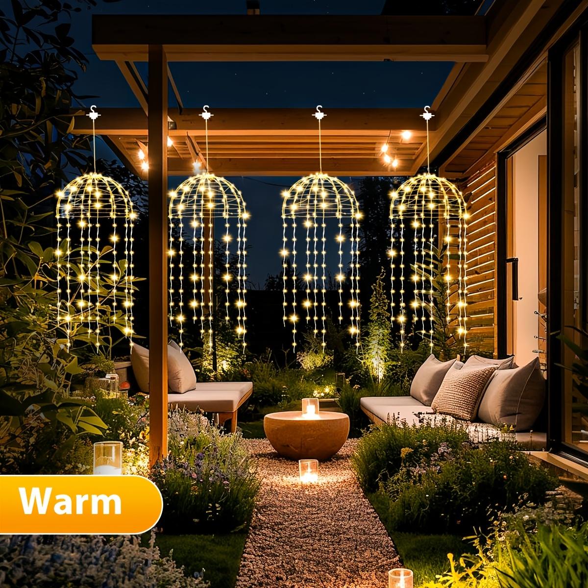 

4pcs Solar Suspended Jellyfish Light with 8 Modes of LED String Lights IP65 Warm White/Multi-Color Solar Outdoor Suspended Courtyard Garden One-tow-four 256 LEDs теплый белый