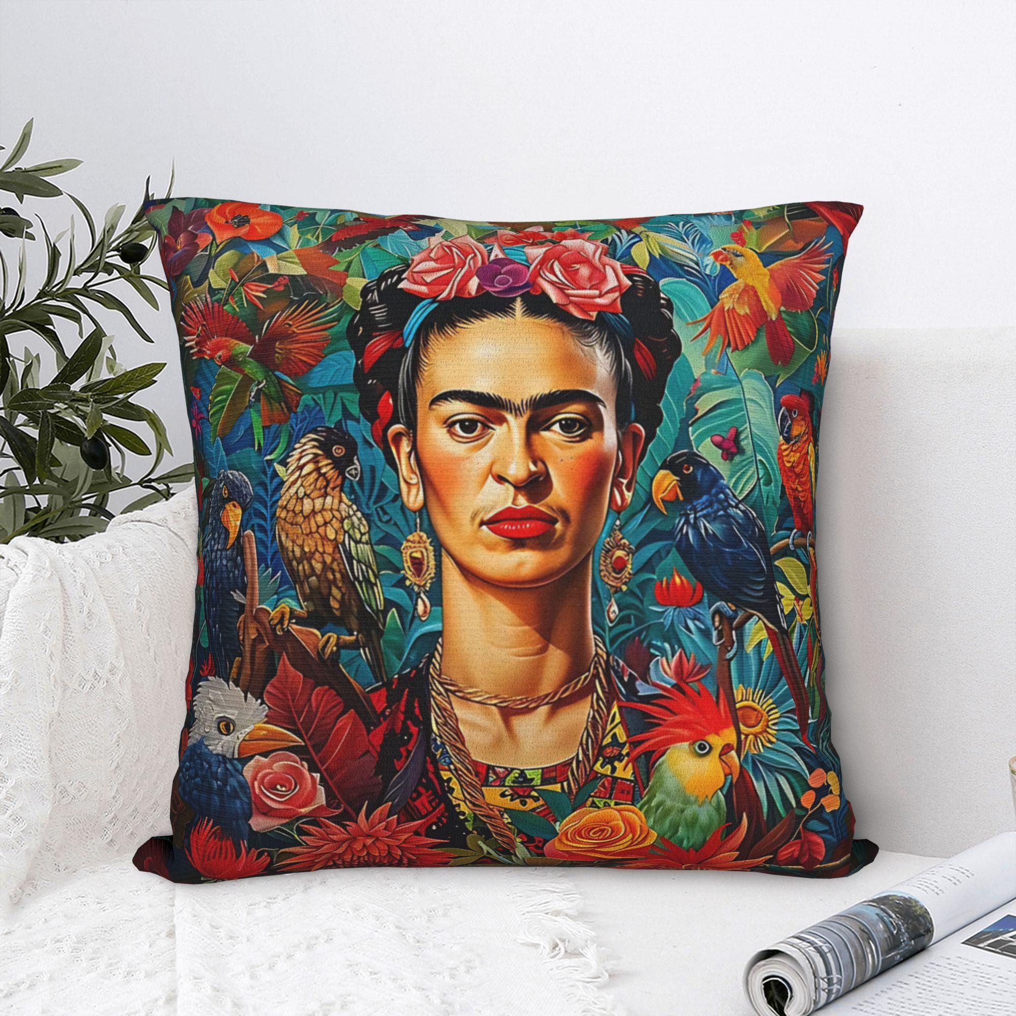 Annier Unisex Printed Art Fridas-Kahlo Pillow Cover Mexican Painter Trendy Pillow Case For Office Car Home Decor Comfy Pillowcases Gift Idea