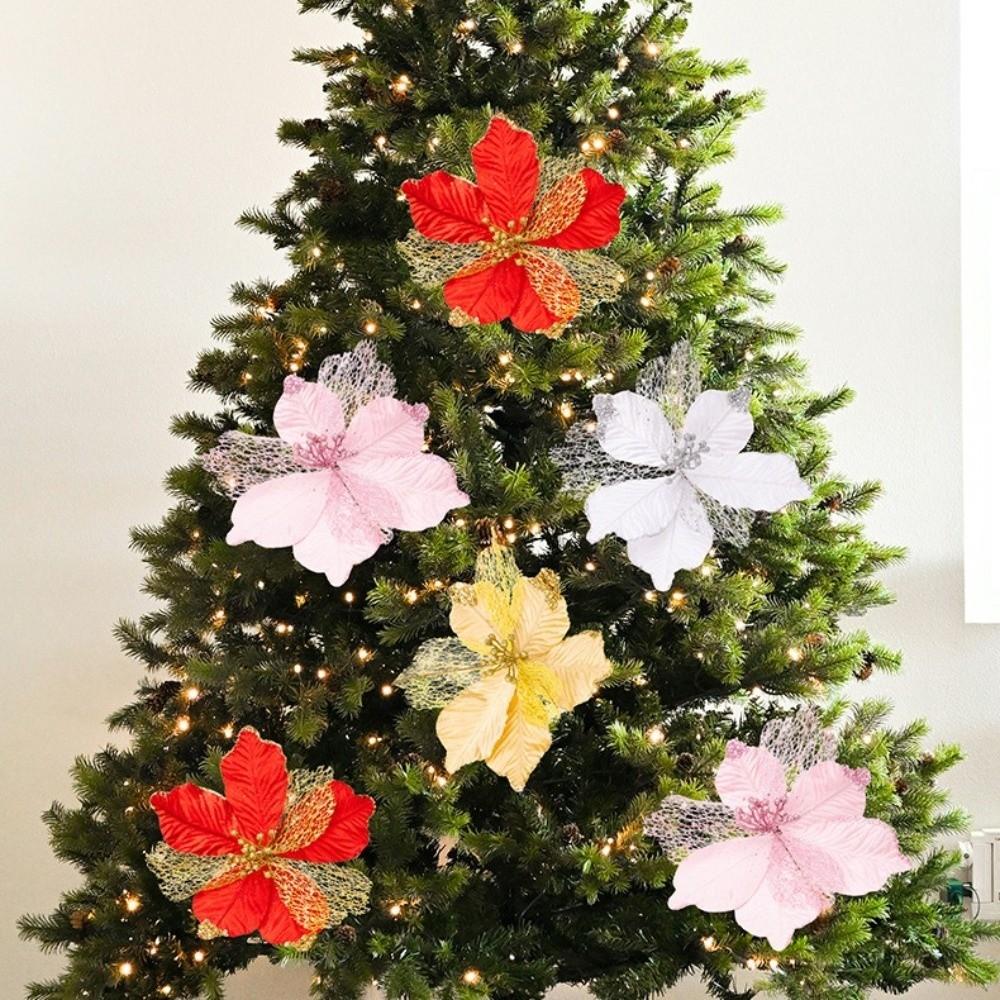 Maple Leaf Shaped Simulated Christmas Flowers Luxury Handmade Xmas Decorative Flowers Realistic Eternal Flower Festive Display