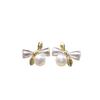 Bowknot Baked Paint Color Block Freshwater Pearl Stud Earrings