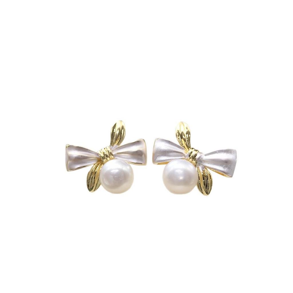 Bowknot Baked Paint Color Block Freshwater Pearl Stud Earrings