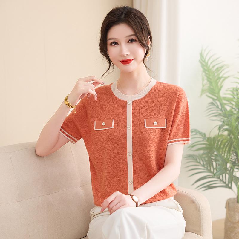 

Elegant Ice Silk Summer Top for Women Aged 40-50 2XL (110-120 jin) оранжевый