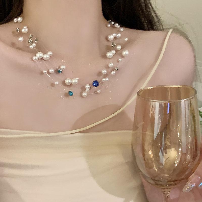

Diamond-encrusted pearl multi-layer necklace light luxury fashion sweet niche design collarbone chain temperament versatile high-end sense item