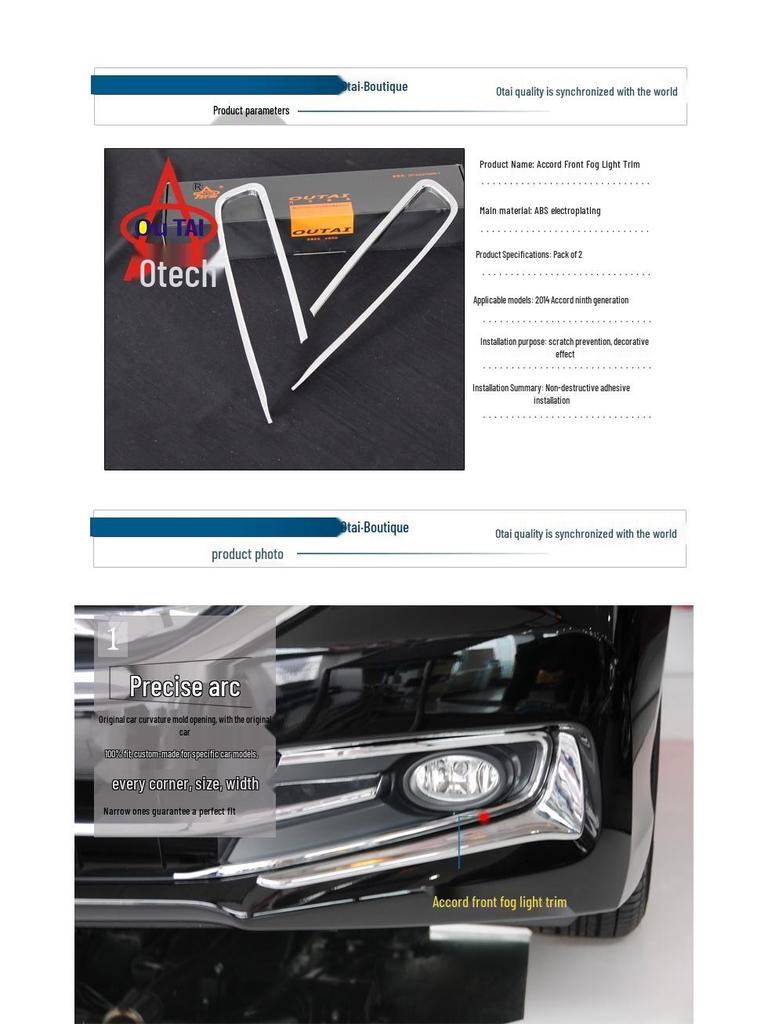 Outai Front Fog Light Trim for 2014 Honda Accord (9th Gen) - ABS Electroplated