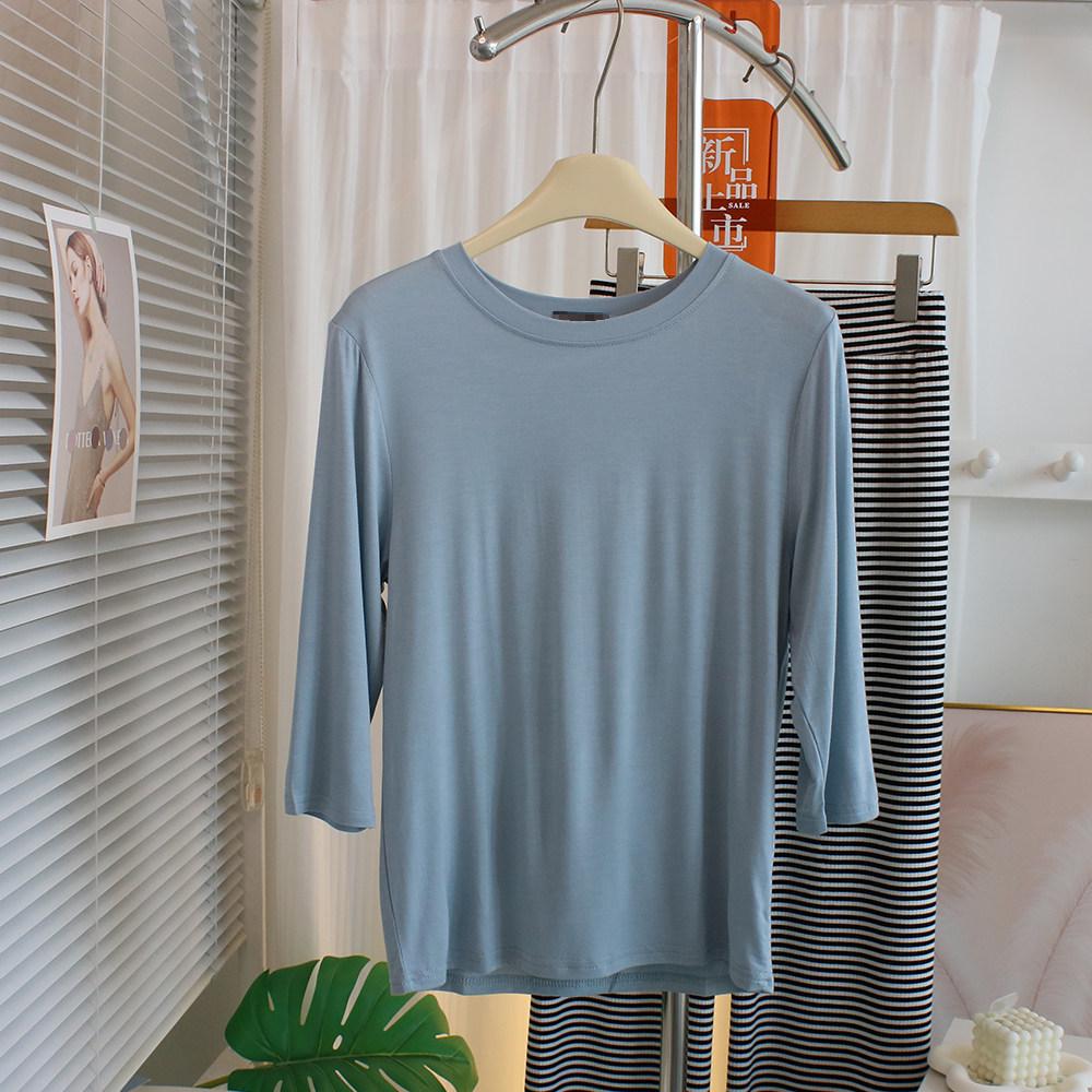 T-shirt Modal à Manches Sept-Quarts Hypoallergénique pour Femme - Couche de Base Confortable et Polyvalente à Col Rond pour le Printemps/Été.