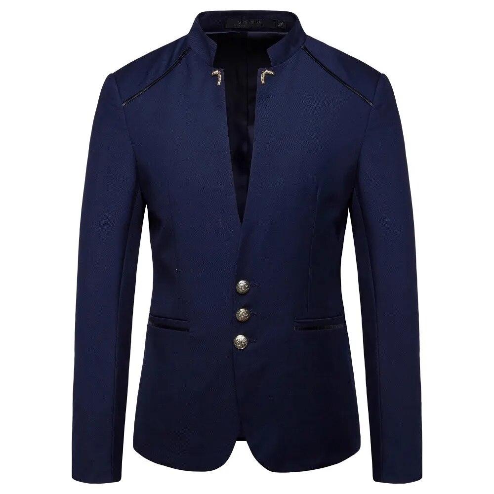 Pánské blejzr kabát s jarním knoflíkem Dekorativní čínský styl Slim Fit stojatý límec jednobarevná bunda