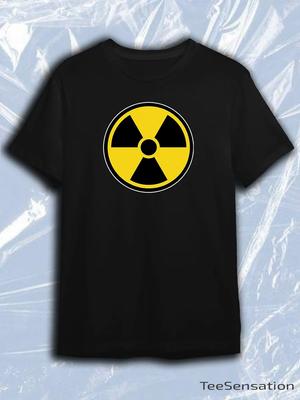 Black Crew Neck Short Sleeve T-Shirt with Yellow Radiation Symbol