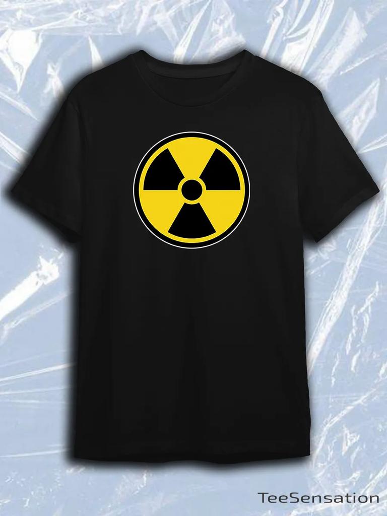 Black Crew Neck Short Sleeve T-Shirt with Yellow Radiation Symbol