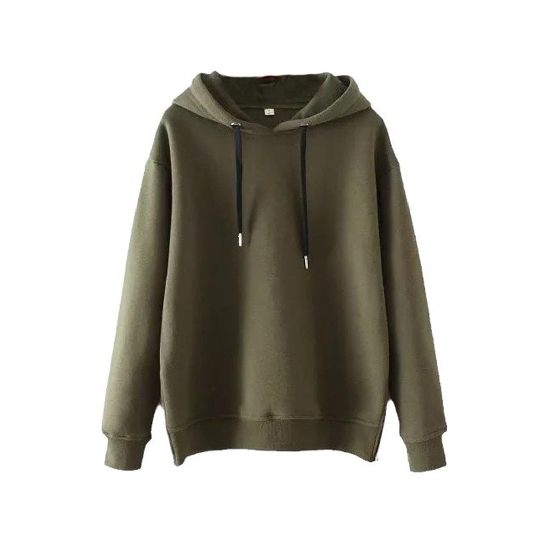 

2024 Зимняя женская универсальная толстовка с капюшоном свободного кроя в европейском и американском стиле с боковой молнией Large армия зеленый