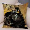 Vintage Style Steam Train Pillow Case Decor Retro Colorful Car Cushion Cover Super Soft Plush Pillowcase for Sofa Home Xcm