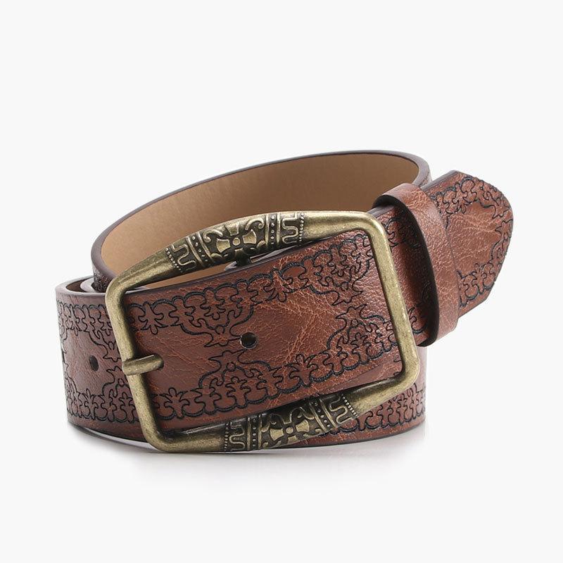 Retro Style Embossed Pu Ladies Belt With Metal Pin Buckle For Fashion Pairing