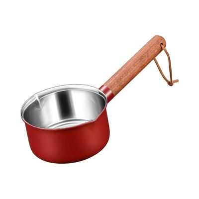 Mini Milk Warmer Pot 8.5oz/250ml Butter Warmer 18/10 Tri-Ply Stainless Steel Small Milk Saucepan with Wood Handle