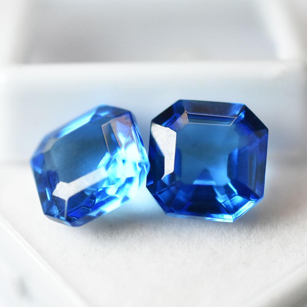 Natural Blue Sapphire Loose Gemstone Pair of 14.80 ct Square Cut September Birthday Birthstone