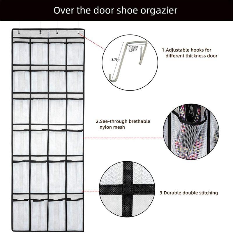 Over The Door Shoe Organizer With 24 Mesh Large Pockets, Hanging Shoe Rack Organizer