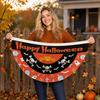 Halloween Pumpkin Half Circle Fan Shaped Banner Outdoor Yard Hanging Decoration Garden Fence Party Setup 45cmx90cm Durable Material