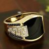 New Hot Sale Fashion Retro Ethnic Style Square Black Mirror Domineering Men's Ring Whole Sale Rings