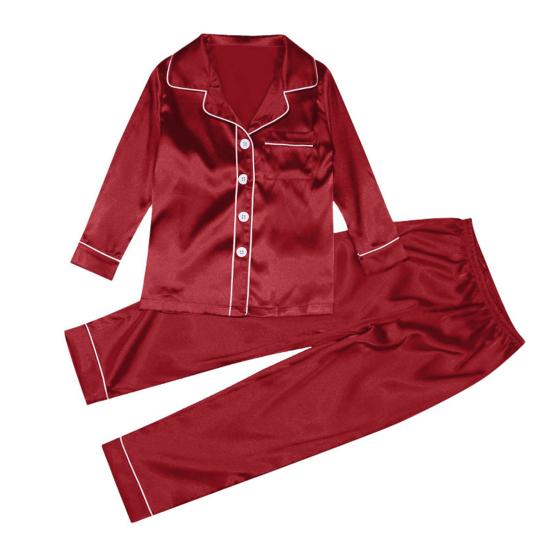 2Pcs/Set Christmas Pajamas Set Family Matching Xmas Pajamas Set Solid Color Smooth Fabric Festive Family Sleepwear