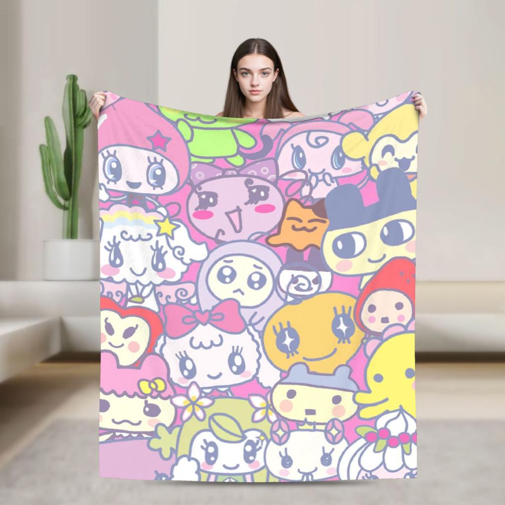 Japanese Cute Tamagotchis Blanket Flannel Funny Breathable Throw Blanket for Coverlet Autumn/Winter