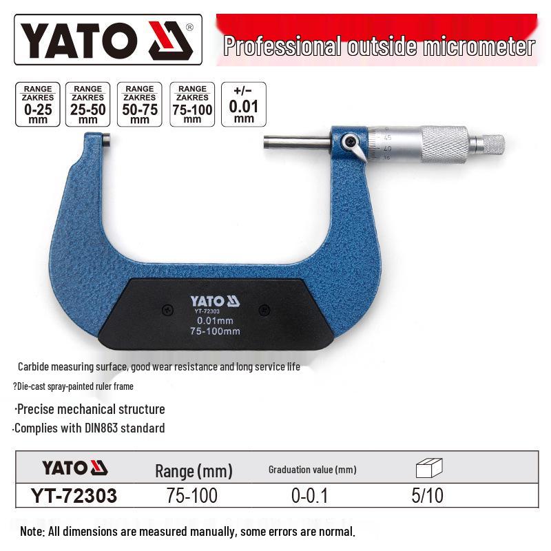 Vysoce přesný vnější mikrometrický spirálový hloubkoměr YATO