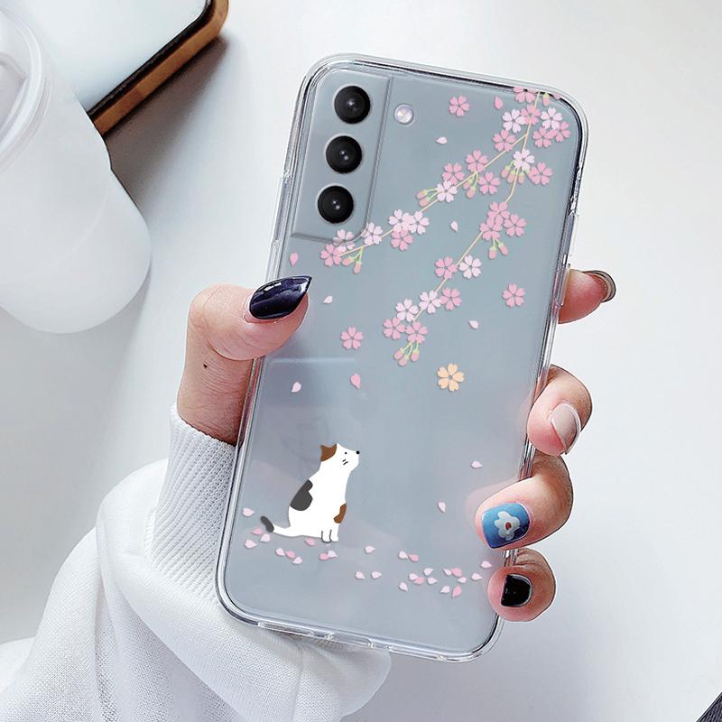 Transparent Case For Samsung Galaxy S23 S 23 Ultra S23 Plus Cover Cartoon Flowers Soft TPU Shockproof Funda For Samsung S24+ Bag