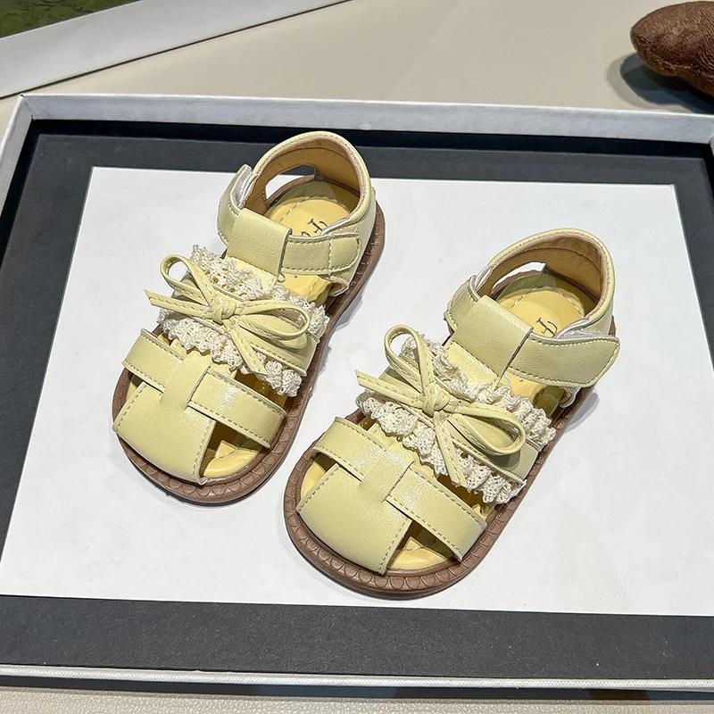 

Kids Leather Cage Sandals for Girls Summer Non-slip Toddler Beach Shoes with Cute Bow Princess Elegant Party Wedding Shoes 24