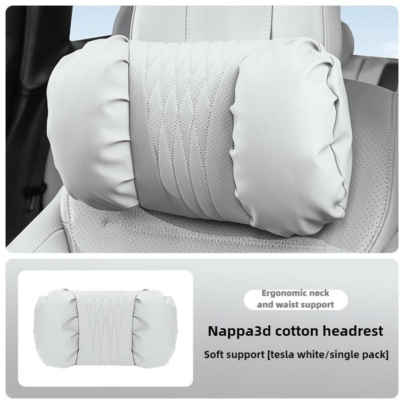 Nappa Leather Car Headrest Lumbar Support Cushion Memory Foam Pillow for Long Driving Auto Back Support Sedentary Relief
