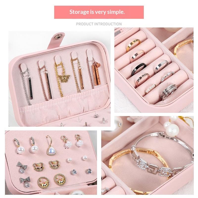 Portable Jewelry Storage Box Travel Organizer Jewelry Case Leather Storage Earrings Necklace Ring Jewelry Organizer Display