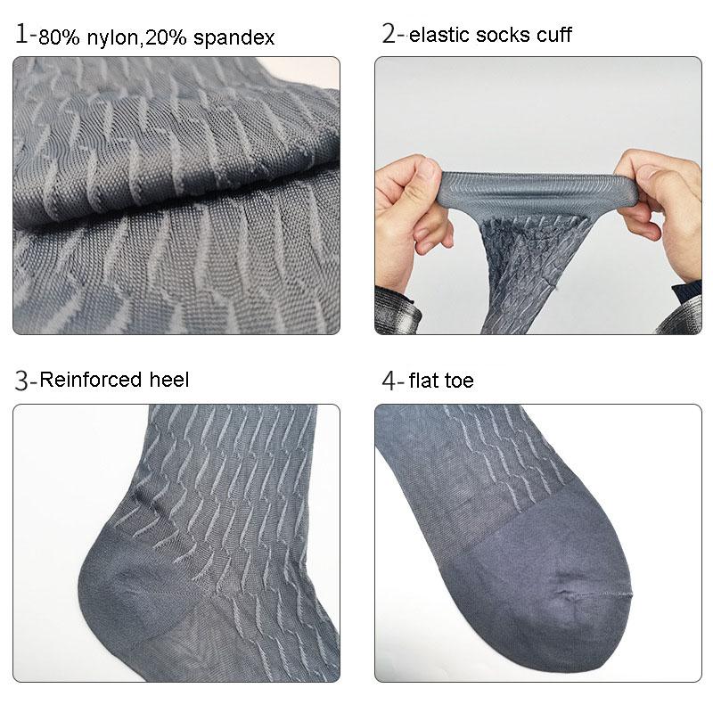 5 Pairs High Quality Luxury Silk Socks Large  Retro Stockings Fashion Jacquard Wave Long Business Dress Sheer Socks For Men