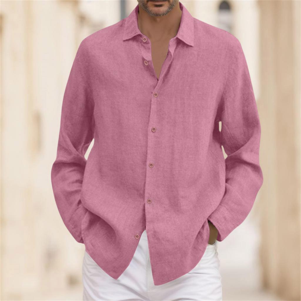 A Man In A Four- Cotton And Linen Long-sleeved, Lapel, Loose Button Cotton And Linen Cardigan Shirt