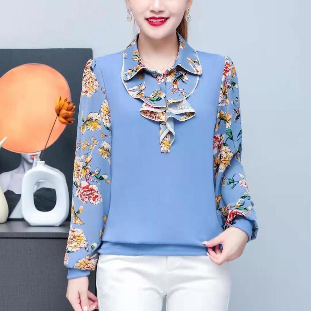 

Осенняя женская элегантная блузка с длинным рукавом, принтом, вставками, модным воротником-шарфом, повседневная, универсальная 4XL