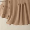 ZANZEA Women Casual Round Neck Solid Color 3/4 Sleeve Loose Blouse