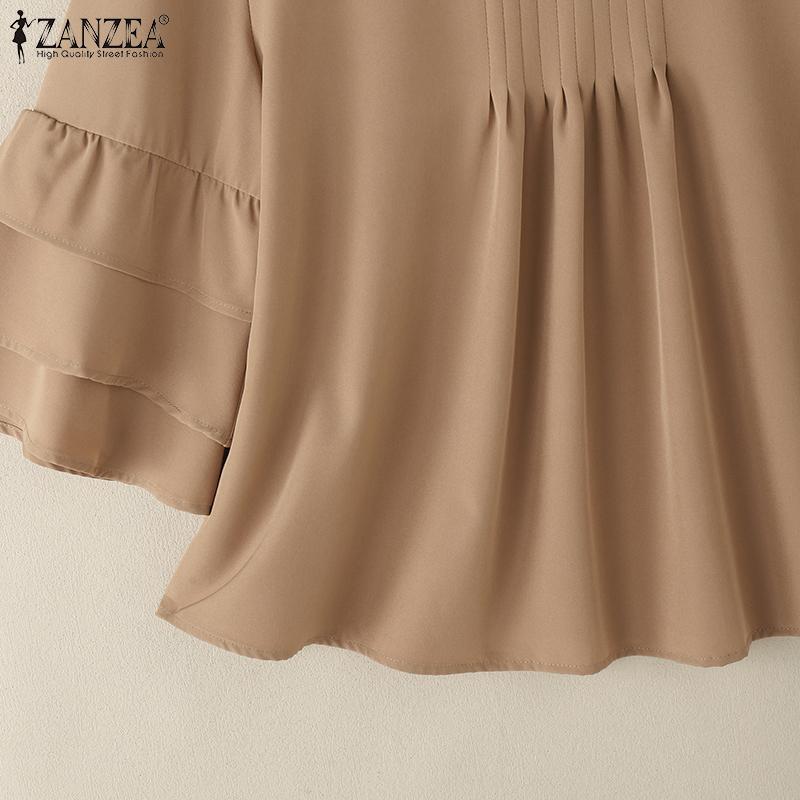 ZANZEA Women Casual Round Neck Solid Color 3/4 Sleeve Loose Blouse