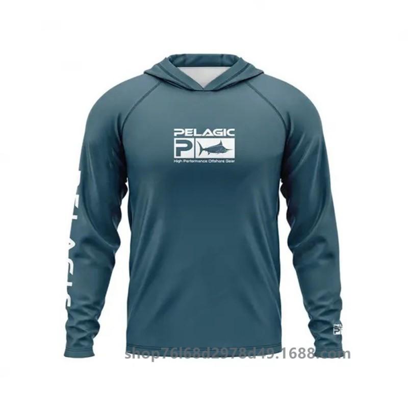Mens UPF 50 Quick-Dry Fishing Shirt With Hood Long Sleeve Sun Protection Top Outdoor Angling Wear
