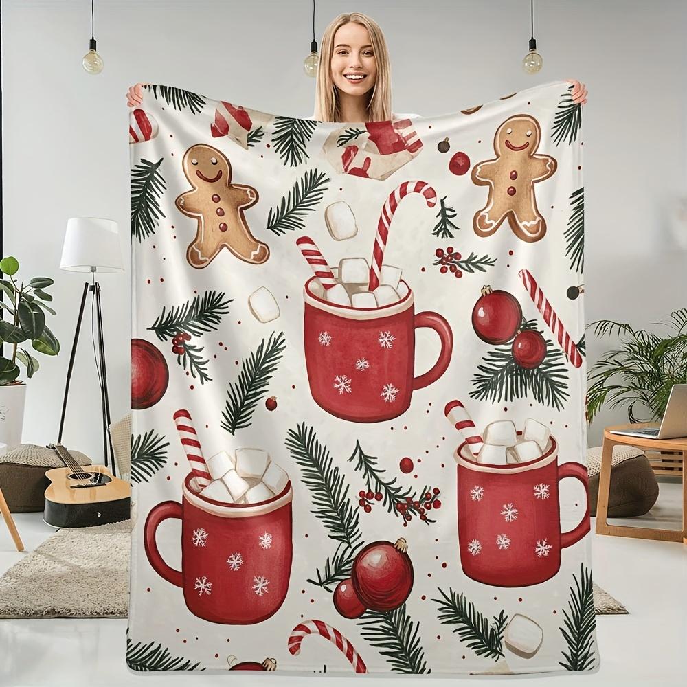 1pc Christmas Flannel Blanket - Soft Cozy Throw with Festive Cocoa Gingerbread Pine Print, All-Season Warmth for Couch 75X95CM