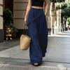 Women's Color Elastic Waist Wide Leg Casual Pants with Irregular Hem