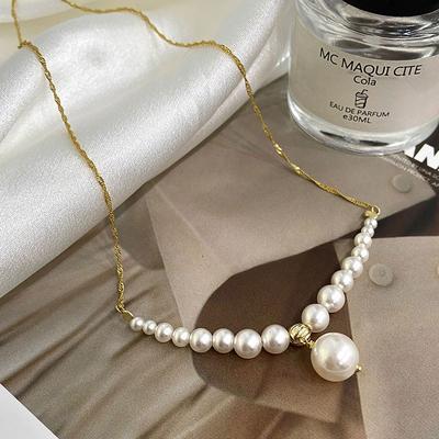 French Retro Palace Style Pearl Necklace with A Light Luxury and High-end Feel, Gradient Size Pearl Necklace