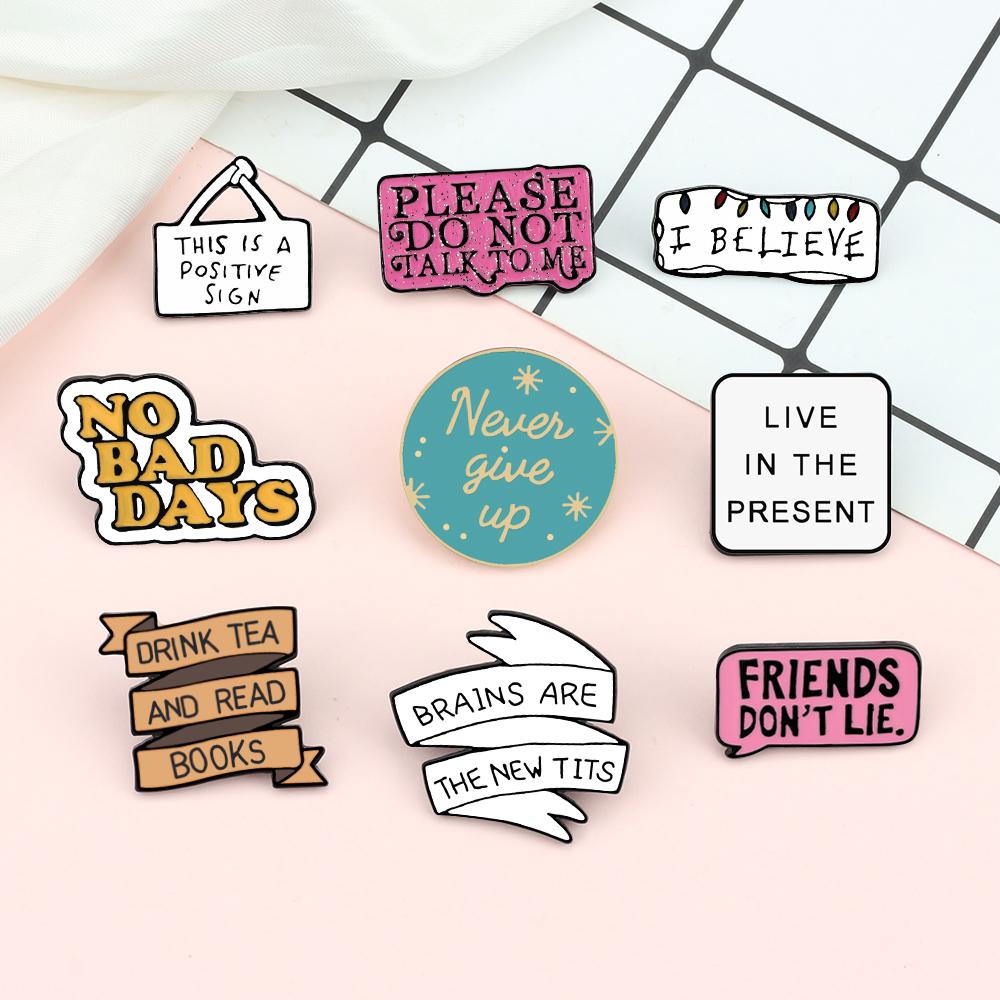 Quote Funny Enamel Pins Live Life Happy Brooches Lapel Pin Power Letter Custom Shirt Bag Motivational Badge Friends Gift Jewelry