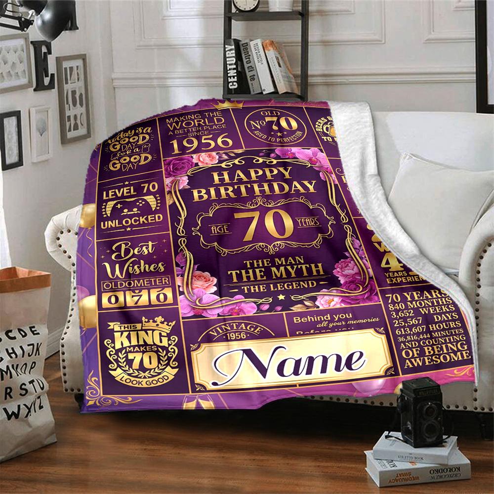 Golden Milestone Celebration Blanket Personalized Name Soft Warm And Versatile For Sofa Bed Office And Travel Machine Washable Comfortable In All