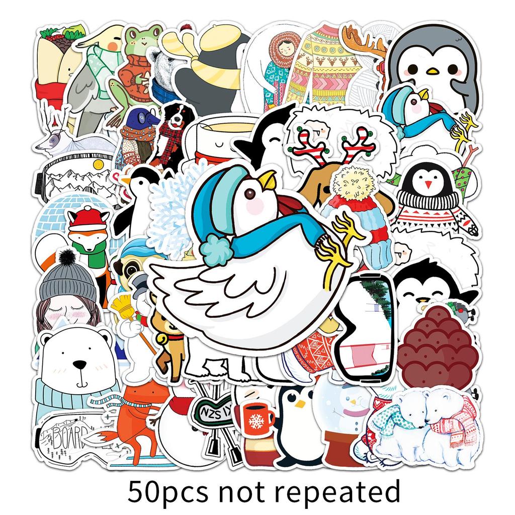 50 Winter Fresh Graffiti Cartoon Stickers for DIY Skateboards, Water Bottles, Luggage - Waterproof and Creative.